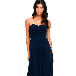 NWT Lulu's Navy Blue Strapless Maxi Dress